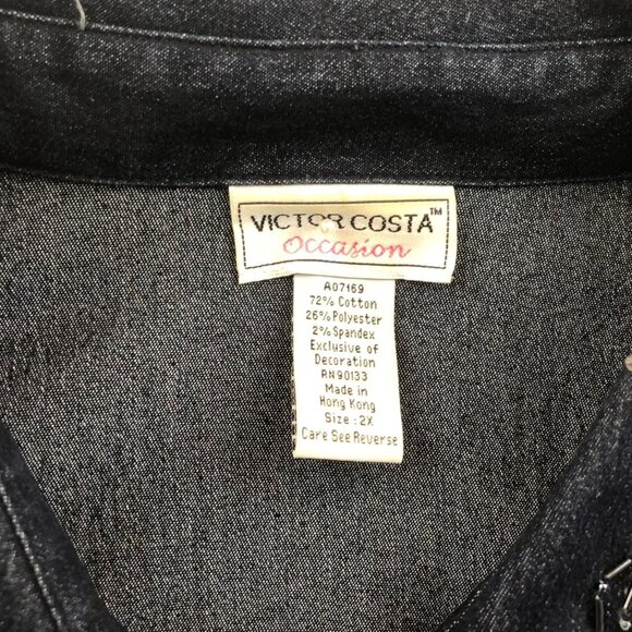Victor Costa Occasion Women's Denim Jacket Embellished Snap Front Black - Picture 3 of 13